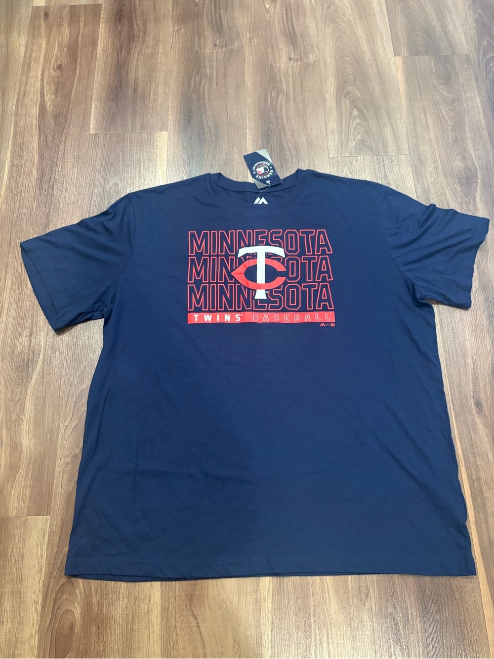 Original Majestic baseball Navy Minnesota Twins Graphic Tee with Red Logo